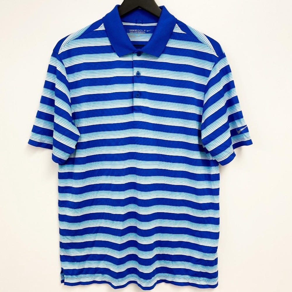Nike Blue and White Striped Polo Shirt
